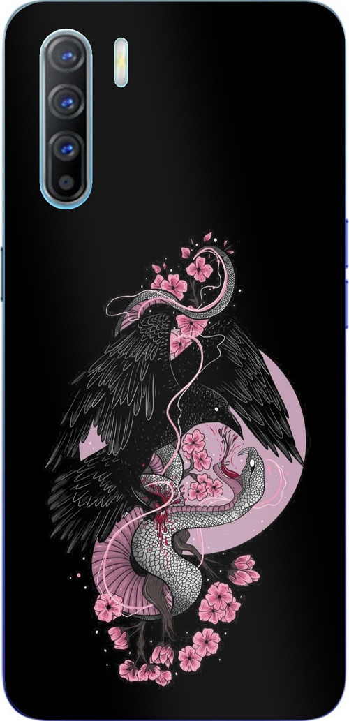 Oppo Reno 3-A91 Uyumlu Pembe Siyah Yılan Baskılı Silikon Kılıf