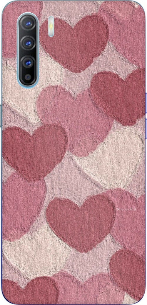 Oppo Reno 3-A91 Uyumlu Pastel Gül Kurusu ve Pembe Kalpli Baskılı Silikon Kılıf