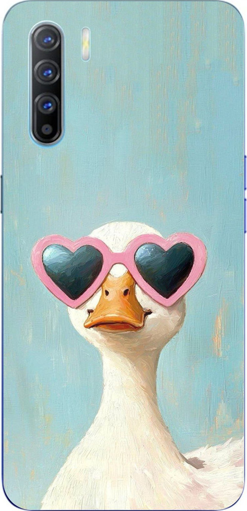 Oppo Reno 3-A91 Uyumlu Yağlı Boya Pop-Art Ördek Baskılı Silikon Kılıf