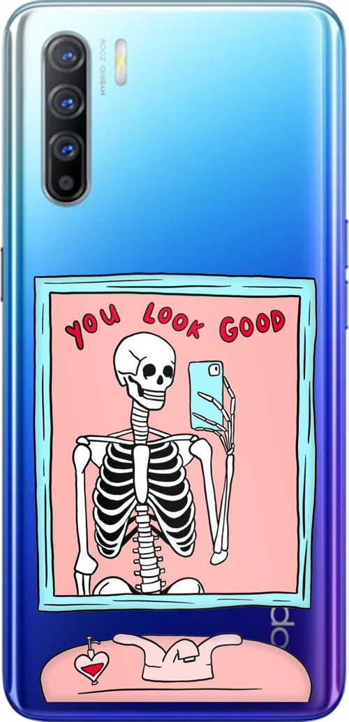 Oppo Reno 3-A91 Uyumlu You Look Good İskelet Tasarımlı Baskılı Silikon Kılıf