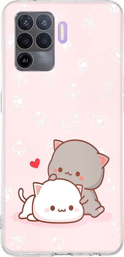 OPPO Reno 5 Lite Uyumlu Sevimli ve Remontik Kediler Baskılı Silikon Kılıf