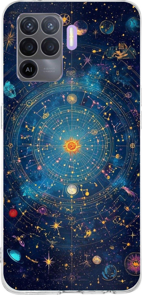 OPPO Reno 5 Lite Uyumlu Yıldız Atlası Kozmik Rehber Baskılı Silikon Kılıf