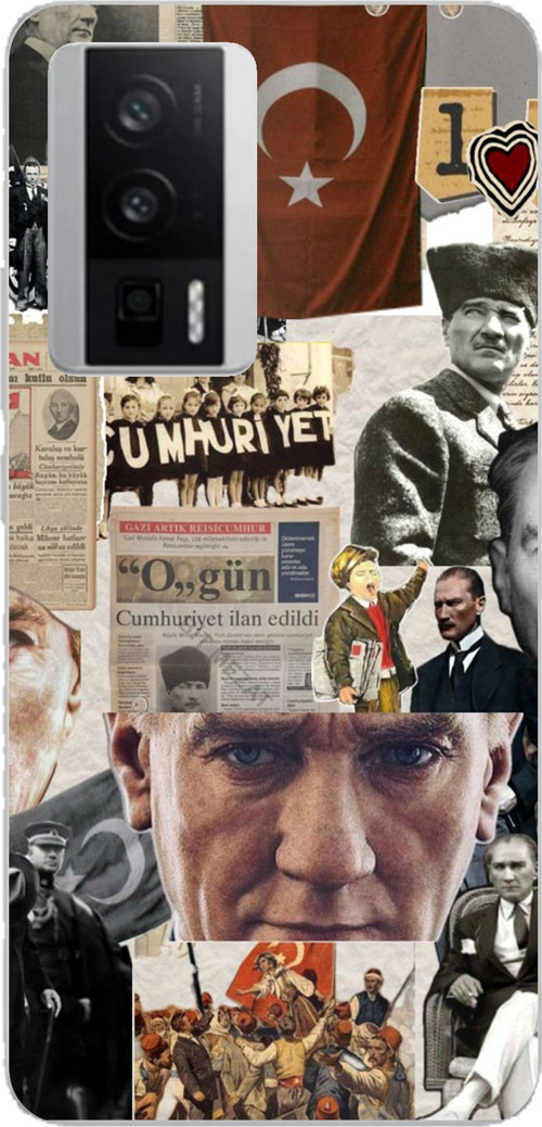 POCO F5 PRO Uyumlu Atatürk Cumhuriyet Kolaj Baskılı Silikon Kılıf