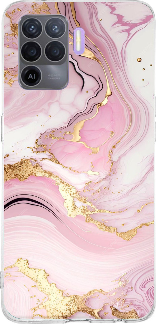 OPPO Reno 5 Lite Uyumlu Pembe Mermer Baskılı Silikon Kılıf