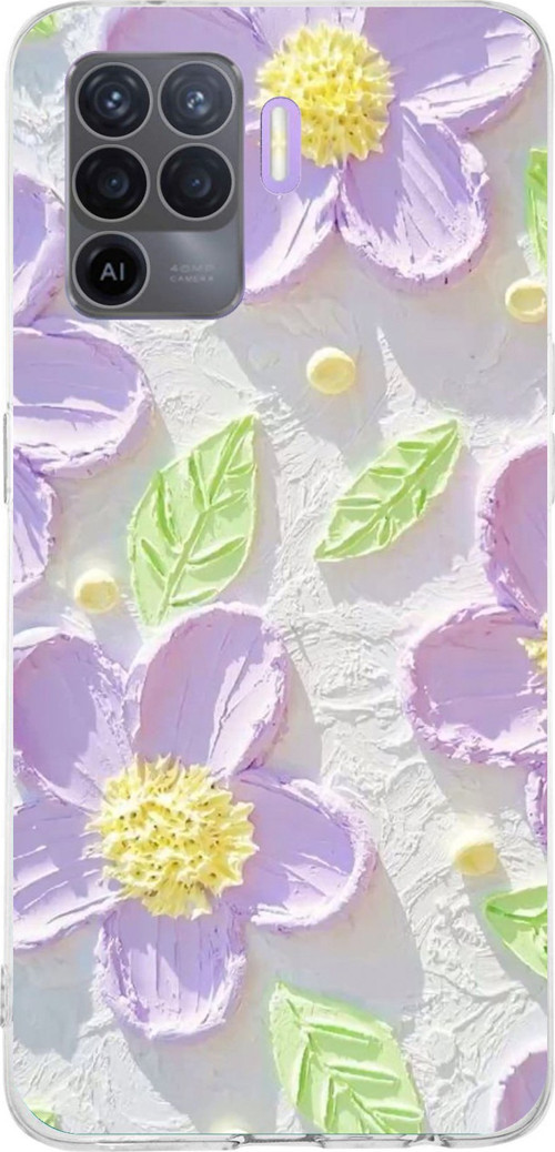 OPPO Reno 5 Lite Uyumlu Mor Papatyalar Sulu Boya Baskılı Silikon Kılıf