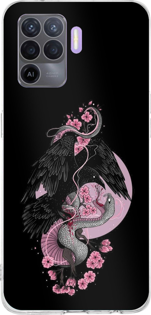 OPPO Reno 5 Lite Uyumlu Pembe Siyah Yılan Baskılı Silikon Kılıf