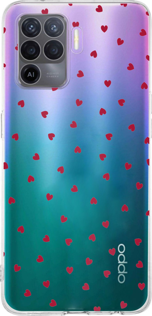 OPPO Reno 5 Lite Uyumlu Kırmızı Kalpler Tasarımlı Baskılı Silikon Kılıf