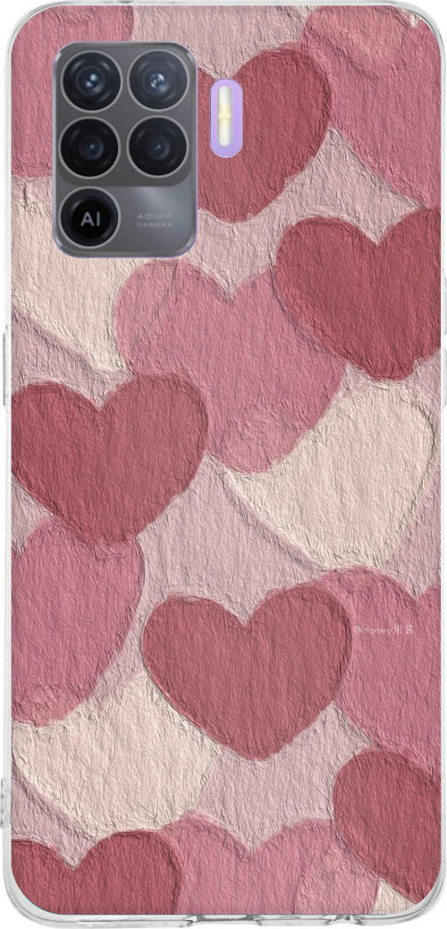 OPPO Reno 5 Lite Uyumlu Pastel Gül Kurusu ve Pembe Kalpli Baskılı Silikon Kılıf