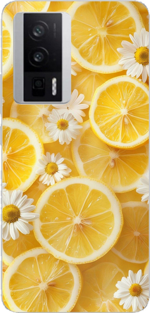 POCO F5 PRO Uyumlu Limon Dilimleri ve Papatya Desenli Baskılı Silikon Kılıf