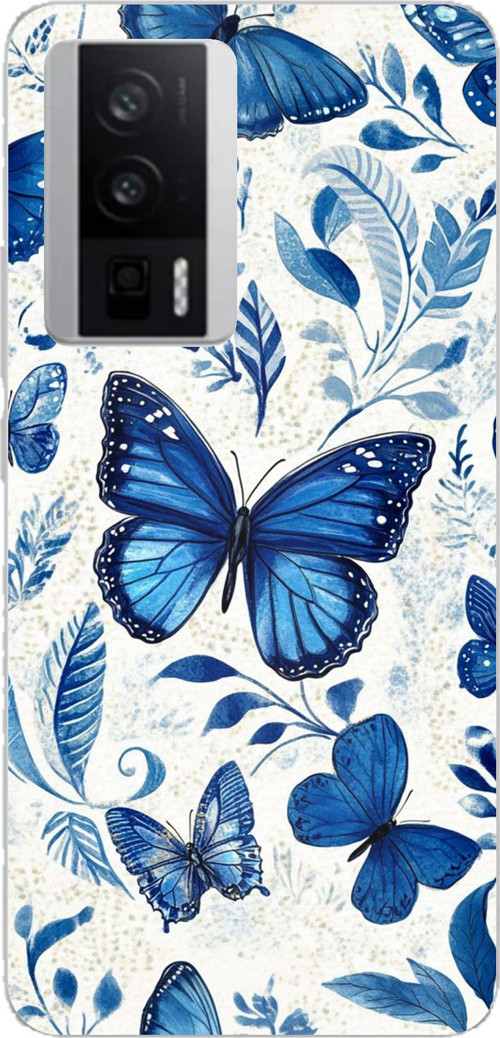 POCO F5 PRO Uyumlu Mavi Kelebekler Baskılı Silikon Kılıf