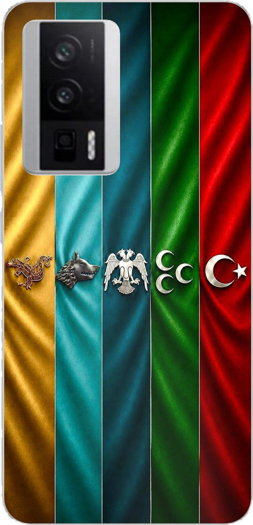 POCO F5 PRO Uyumlu Tarihi Türk Devletleri Bayrakları Baskılı Silikon Kılıf