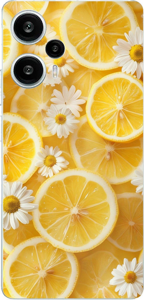POCO F5 Uyumlu Limon Dilimleri ve Papatya Desenli Baskılı Silikon Kılıf