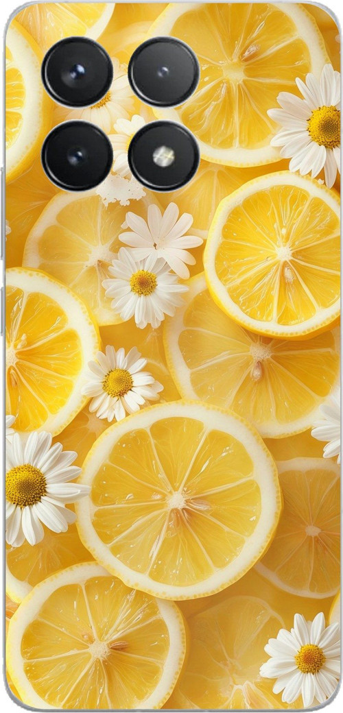 POCO F6 PRO Uyumlu Limon Dilimleri ve Papatya Desenli Baskılı Silikon Kılıf