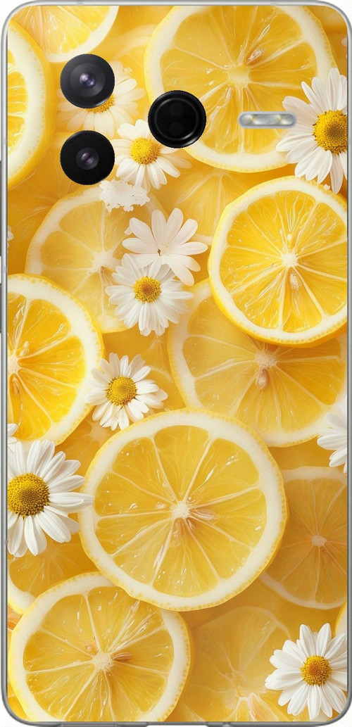 Poco F7 Pro Uyumlu Limon Dilimleri ve Papatya Desenli Baskılı Silikon Kılıf