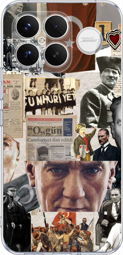 Poco F8 Ultra Uyumlu Atatürk Cumhuriyet Kolaj Baskılı Silikon Kılıf
