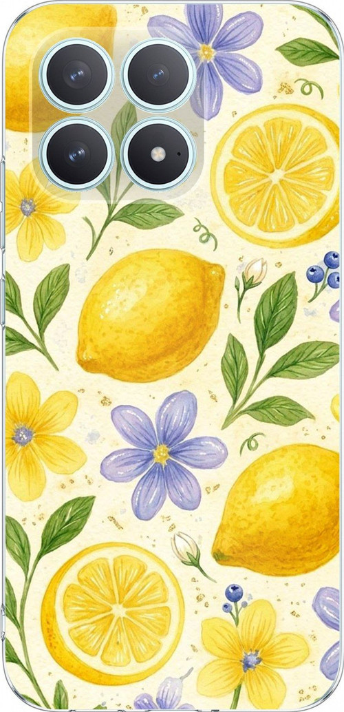 POCO F8 PRO Uyumlu Sulu Boya Limon ve Çiçek Desenli Baskılı Silikon Kılıf