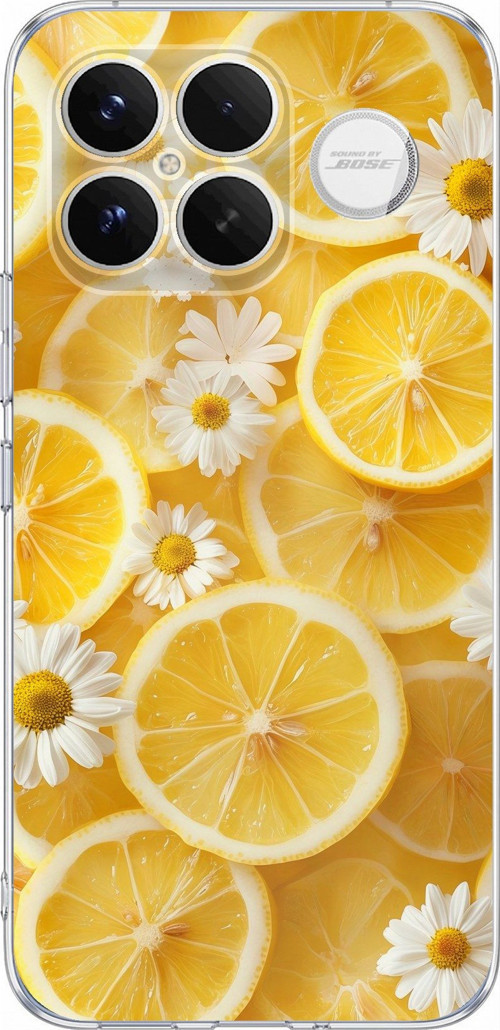Poco F8 Ultra Uyumlu Limon Dilimleri ve Papatya Desenli Baskılı Silikon Kılıf