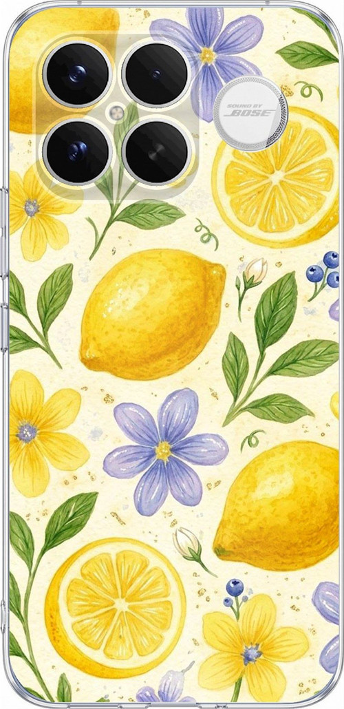 Poco F8 Ultra Uyumlu Sulu Boya Limon ve Çiçek Desenli Baskılı Silikon Kılıf