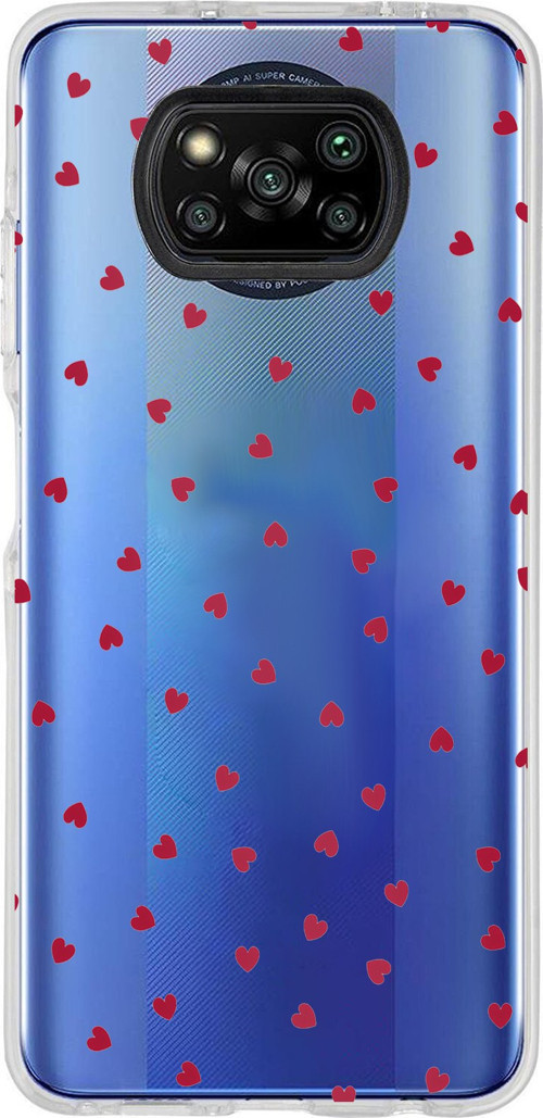 Poco X3-X3 PRO-NFC Uyumlu Kırmızı Kalpler Tasarımlı Baskılı Silikon Kılıf