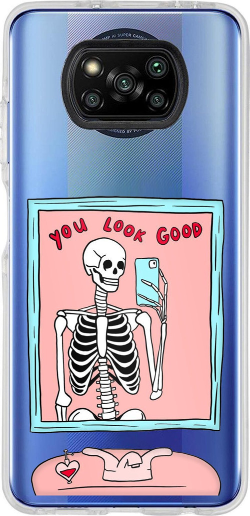 Poco X3-X3 PRO-NFC Uyumlu You Look Good İskelet Tasarımlı Baskılı Silikon Kılıf
