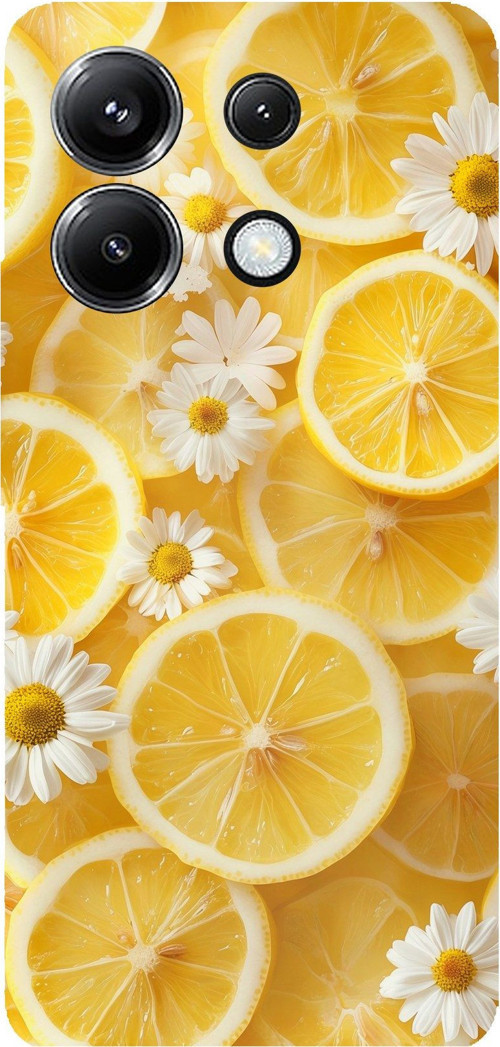 Poco X6 PRO Uyumlu Limon Dilimleri ve Papatya Desenli Baskılı Silikon Kılıf