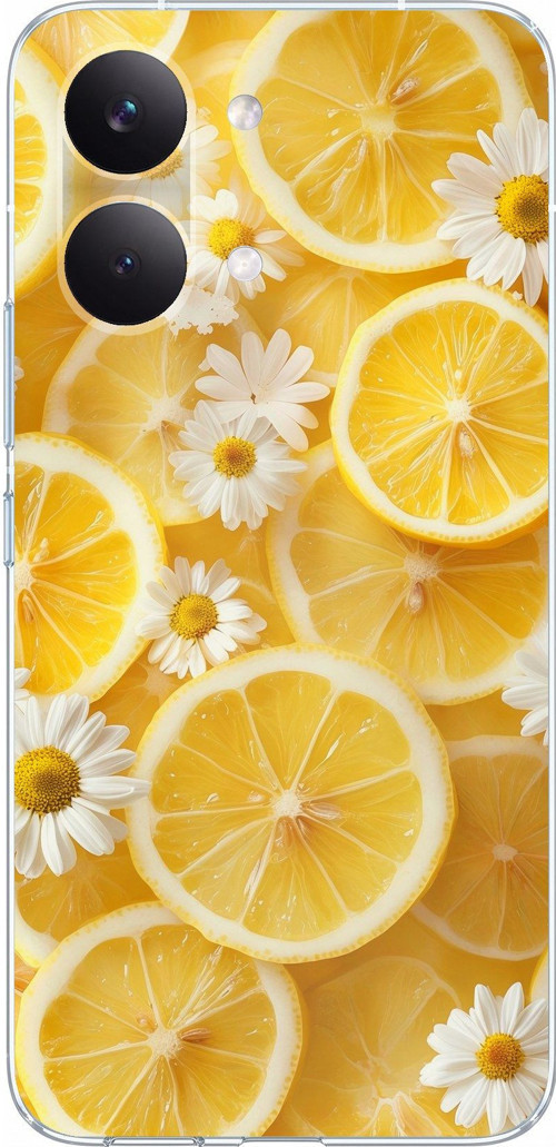 POCO X8 PRO MAX Uyumlu Limon Dilimleri ve Papatya Desenli Baskılı Silikon Kılıf