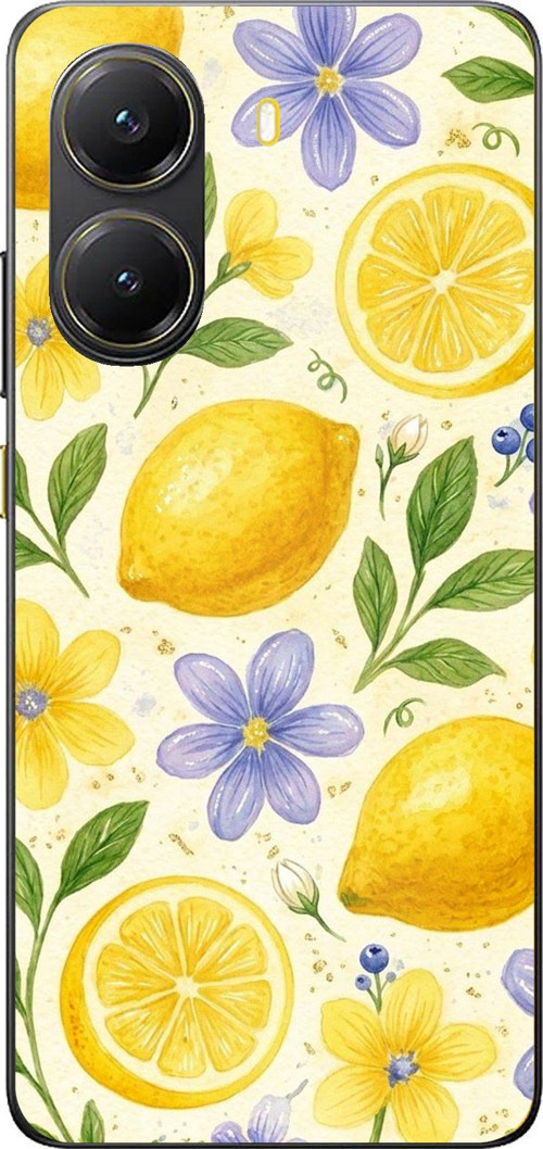 POCO X7 PRO Uyumlu Sulu Boya Limon ve Çiçek Desenli Baskılı Silikon Kılıf