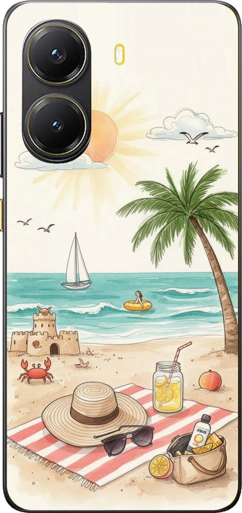 POCO X7 PRO Uyumlu Sulu Boya Sahil ve Deniz Manzaralı Baskılı Silikon Kılıf