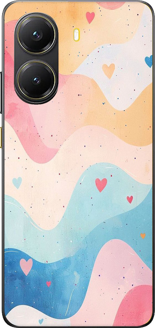 POCO X7 PRO Uyumlu Pastel Renkli Dalgalı ve Kalp Baskılı Silikon Kılıf