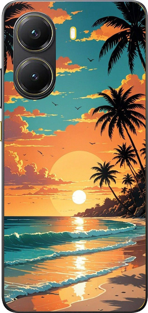 POCO X7 PRO Uyumlu Tropikal Sahil ve Gün Batımı Baskılı Silikon Kılıf