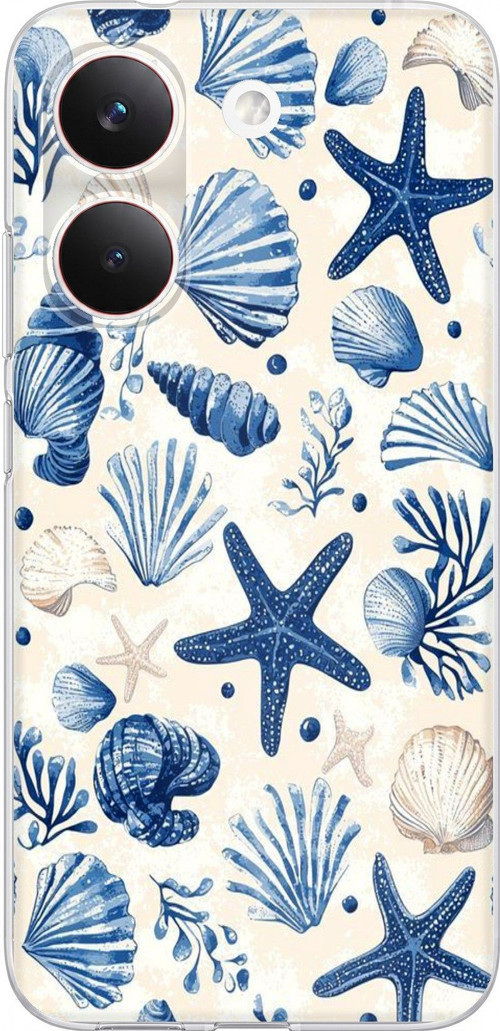 POCO X8 PRO Uyumlu Mavi Deniz Kabuğu ve Yıldız Desenli Baskılı Silikon Kılıf