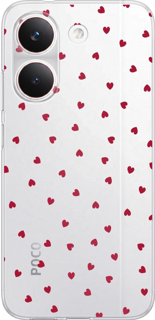 POCO X8 PRO Uyumlu Kırmızı Kalpler Tasarımlı Baskılı Silikon Kılıf