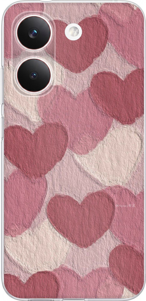 POCO X8 PRO Uyumlu Pastel Gül Kurusu ve Pembe Kalpli Baskılı Silikon Kılıf