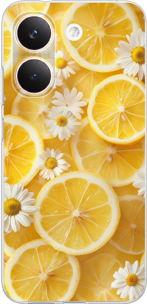 POCO X8 PRO Uyumlu Limon Dilimleri ve Papatya Desenli Baskılı Silikon Kılıf