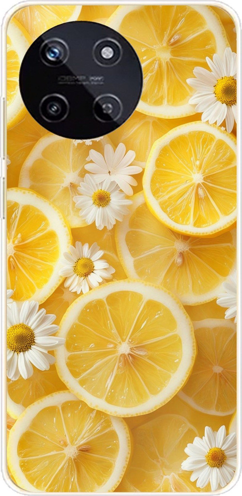 Realme 11 4G Uyumlu Limon Dilimleri ve Papatya Desenli Baskılı Silikon Kılıf