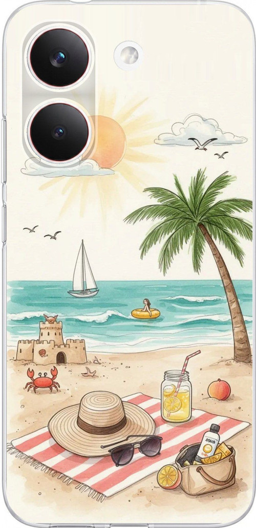POCO X8 PRO Uyumlu Sulu Boya Sahil ve Deniz Manzaralı Baskılı Silikon Kılıf
