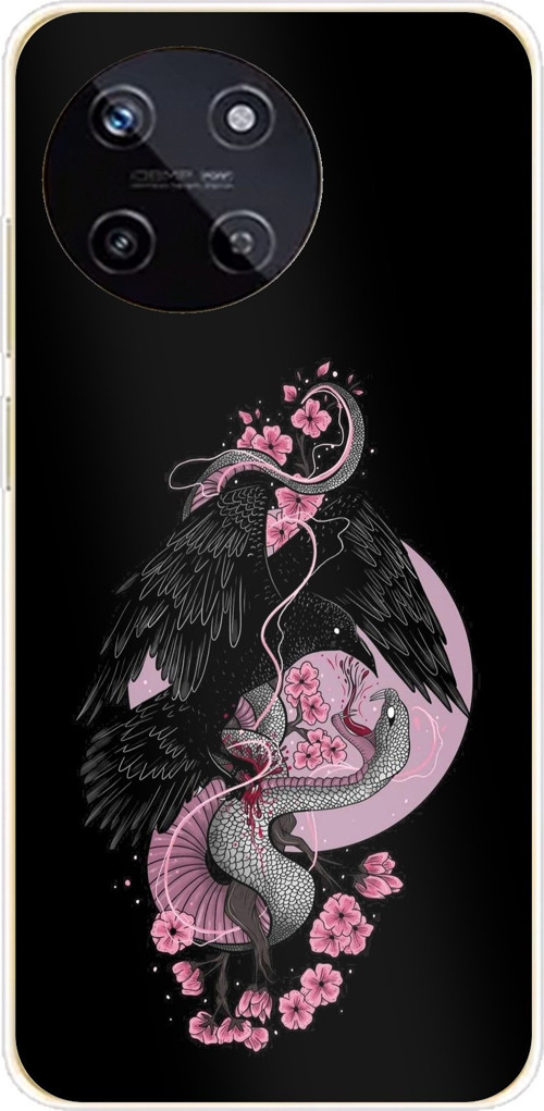 Realme 11 4G Uyumlu Pembe Siyah Yılan Baskılı Silikon Kılıf