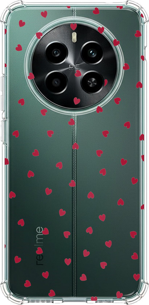 Realme 12 4G-12 Plus Uyumlu Kırmızı Kalpler Tasarımlı Baskılı Silikon Kılıf
