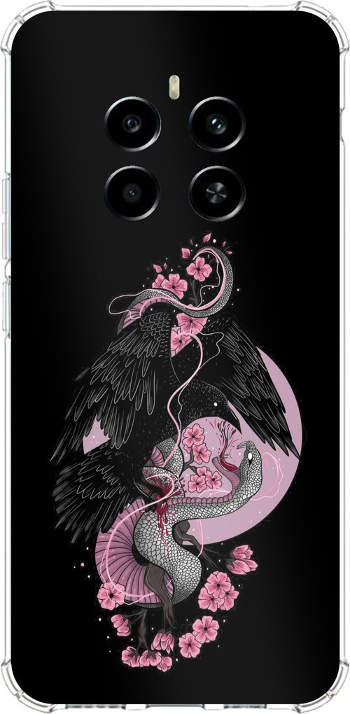 Realme 12 4G-12 Plus Uyumlu Pembe Siyah Yılan Baskılı Silikon Kılıf