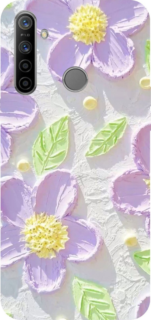 Realme 5i - 6i - C3 Uyumlu Mor Papatyalar Sulu Boya Baskılı Silikon Kılıf