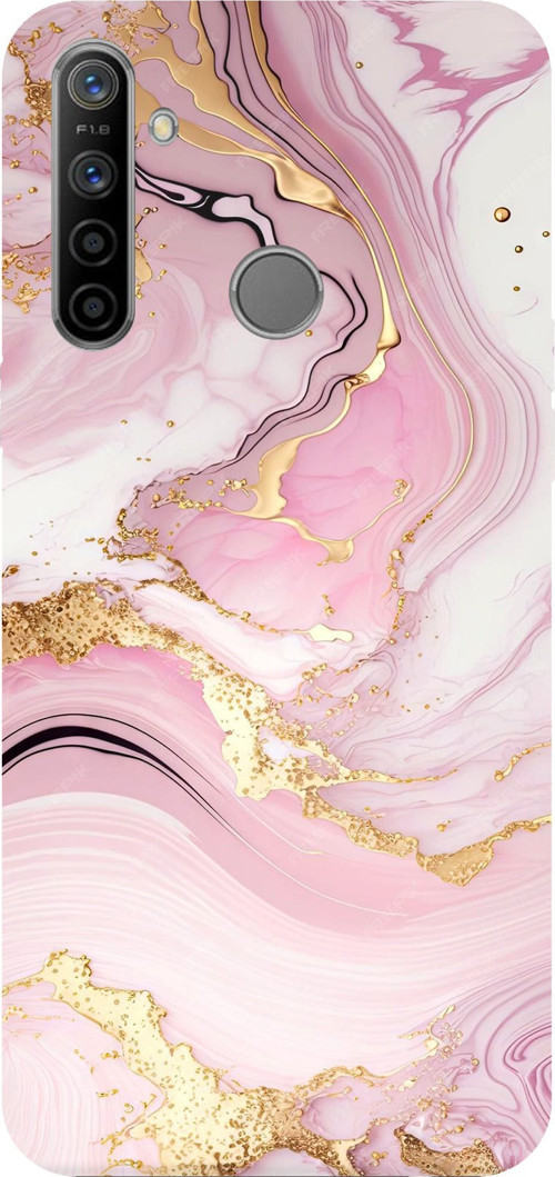 Realme 5i - 6i - C3 Uyumlu Pembe Mermer Baskılı Silikon Kılıf