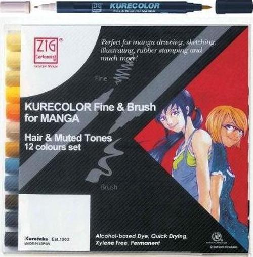 Kurecolor Fine & Brush for Manga Hair & Muted Tones 12 Renk