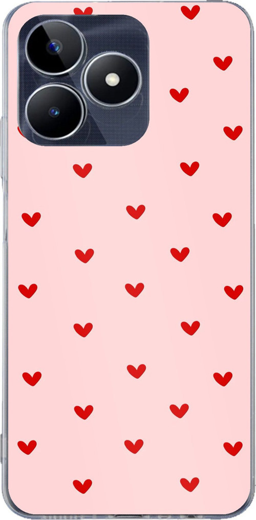 Realme C53 Uyumlu Kırmızı Minik Kalpler Baskılı Silikon Kılıf