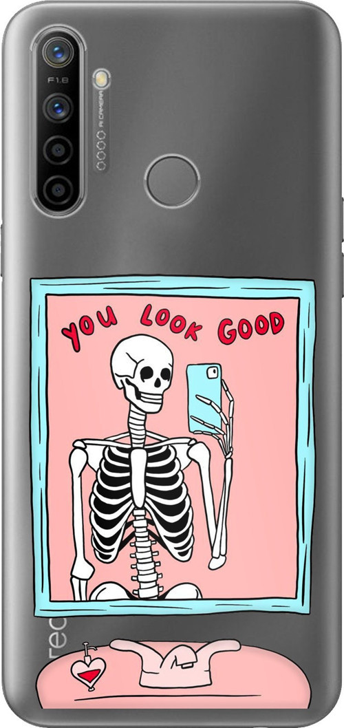 Realme 5i - 6i - C3 Uyumlu You Look Good İskelet Tasarımlı Baskılı Silikon Kılıf
