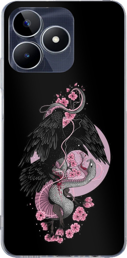 Realme C53 Uyumlu Pembe Siyah Yılan Baskılı Silikon Kılıf