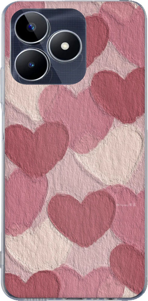 Realme C53 Uyumlu Pastel Gül Kurusu ve Pembe Kalpli Baskılı Silikon Kılıf