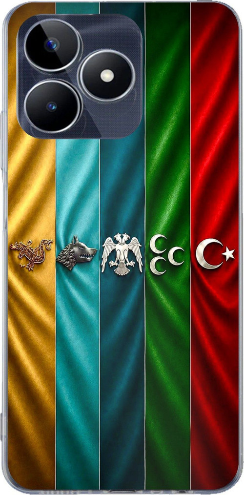 Realme C53 Uyumlu Tarihi Türk Devletleri Bayrakları Baskılı Silikon Kılıf