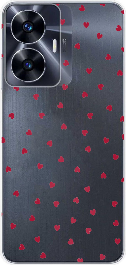Realme C55 Uyumlu Kırmızı Kalpler Tasarımlı Baskılı Silikon Kılıf