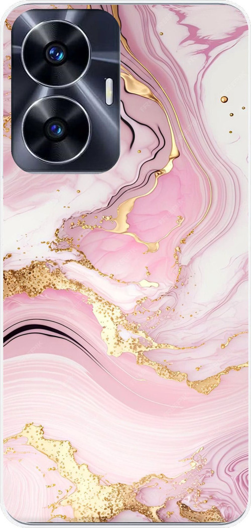 Realme C55 Uyumlu Pembe Mermer Baskılı Silikon Kılıf