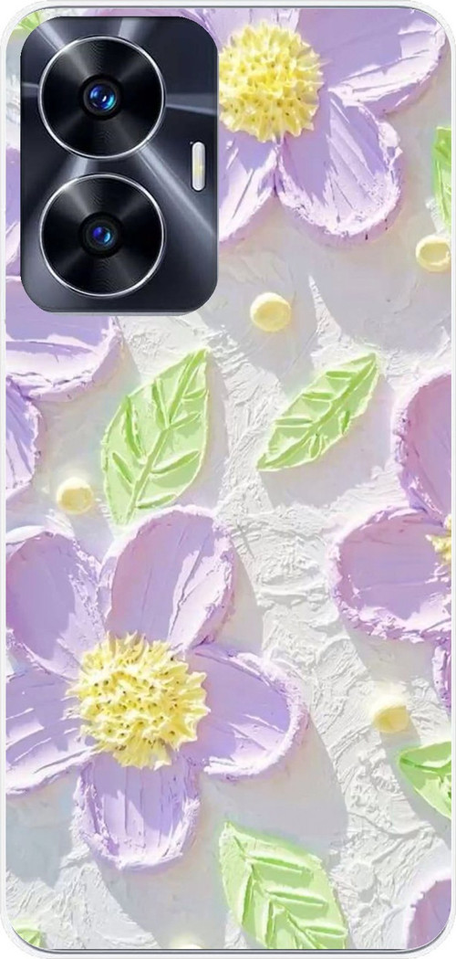 Realme C55 Uyumlu Mor Papatyalar Sulu Boya Baskılı Silikon Kılıf